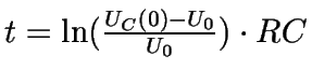 $t= \ln ( \frac{U_{C}(0)-U_{0}}{U_{0}}) \cdot RC$